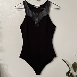 🌸4/$40 Sexy black and faux leather cutout bodysuit